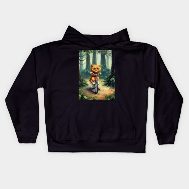 Cat riding a Bicycle Kids Hoodie by maxcode